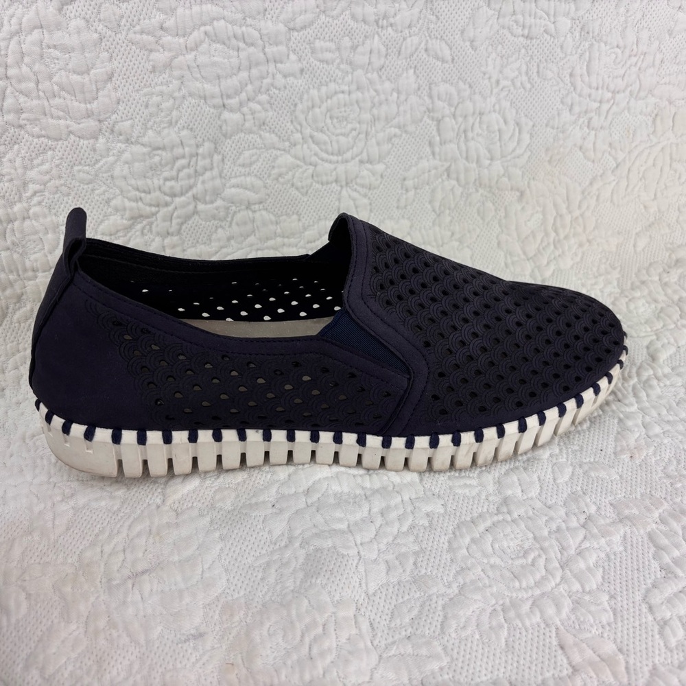Mens Ilse Jacobsen Tulip Flats Slip On Microfiber Cut Outs Navy EU43/US 9-9.5 - Picture 4 of 9